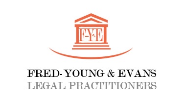 Logo of Fred-Young & Evans, a firm representing legal practitioners with a columned structure and stylized initials.