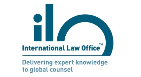 International Law Office logo with slogan "Delivering expert knowledge to global counsel" and circular design elements.