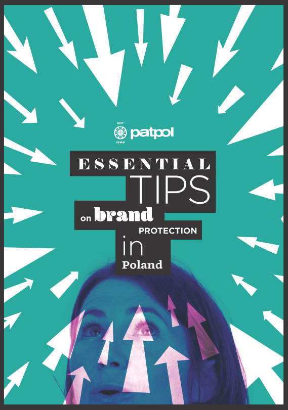 Graphic featuring arrows and text highlighting essential tips on brand protection in Poland.