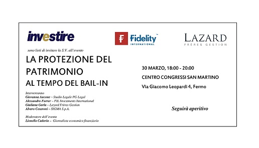 Event flyer for a legal seminar on asset protection during bail-in circumstances, featuring multiple speakers and discussion details.