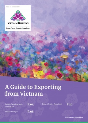 Colorful abstract cover of a publication titled "A Guide to Exporting from Vietnam" with floral motifs.