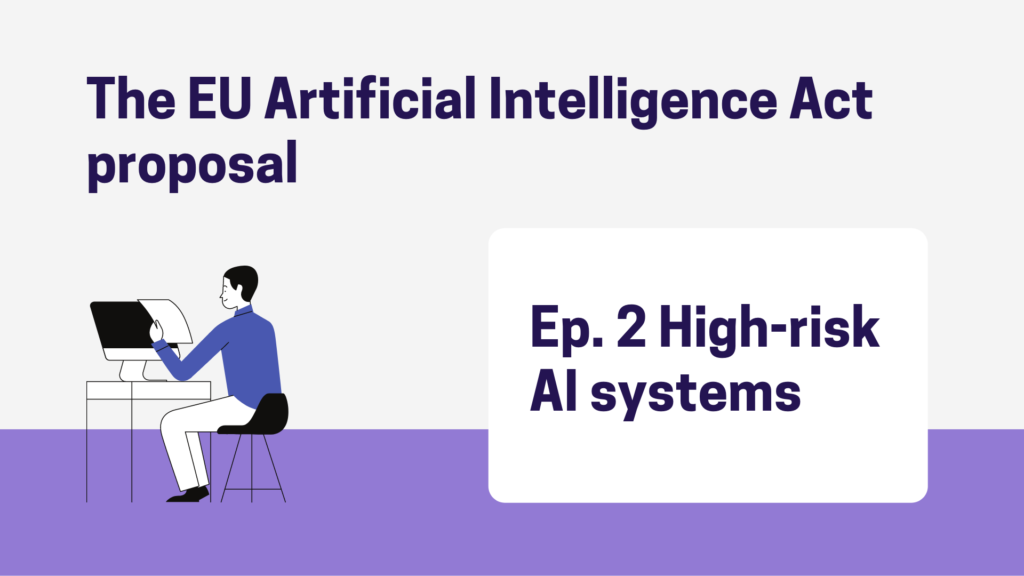 Illustration of person researching the EU Artificial Intelligence Act proposal on a computer.