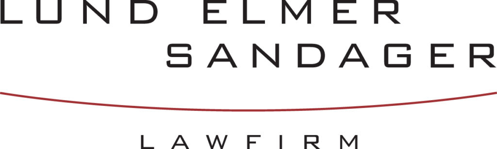 Law firm logo displaying the name "Lund Elmer Sandager" with a professional design.