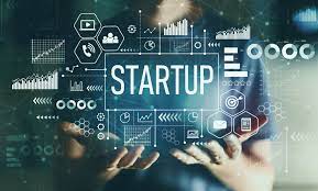 Business professional engaging with startup technology interface displaying data analysis and growth metrics.