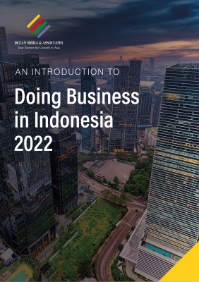 Legal document cover featuring skyscrapers, titled "An Introduction to Doing Business in Indonesia 2022".
