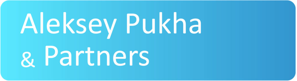 Aleksey Pukha & Partners law firm logo with a gradient blue background.