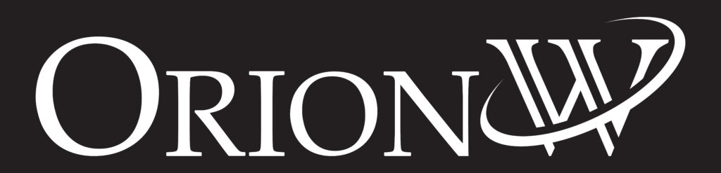 Orion logo featuring stylized intertwined letters on a dark background.