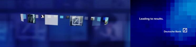 Abstract digital graphic featuring various images and texts, highlighting the theme "Leading to results" with Deutsche Bank branding.