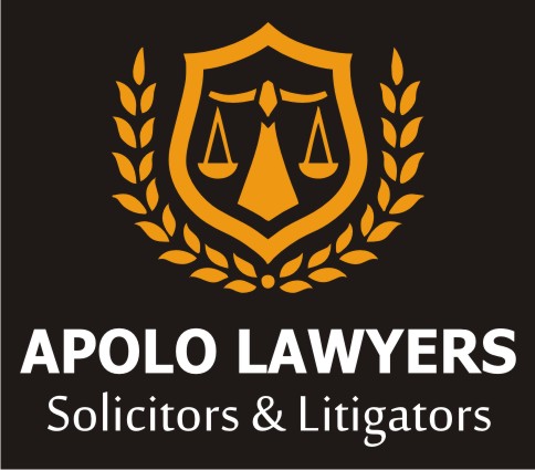 Logo of Apolo Lawyers featuring scales of justice and laurel leaves, representing solicitors and litigators.
