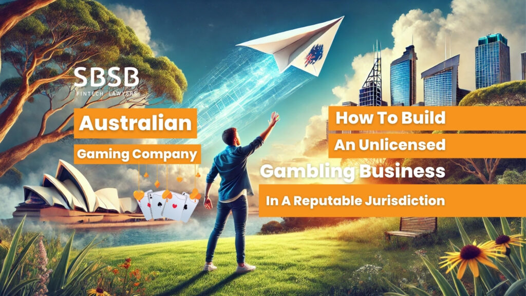 Man standing in nature, looking toward skyscrapers and a paper plane, with text about establishing a gaming business.