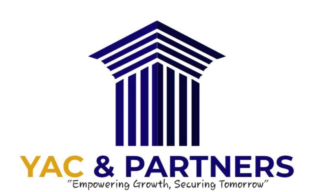 Logo featuring a stylized law firm building with text "YAC & PARTNERS" and slogan "Empowering Growth, Securing Tomorrow."