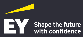 EY logo with tagline "Shape the future with confidence" on dark background.