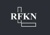 RFKN law firm logo featuring an abstract design with white text on a dark background.