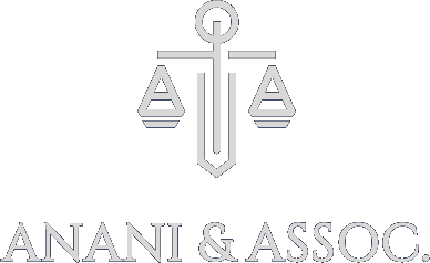 Legal logo featuring scales of justice and the text "ANANI & ASSOC." representing a law firm.