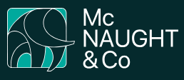 Logo of McNaught & Co, a legal firm, featuring an abstract design and the firm’s name in white on a teal background.
