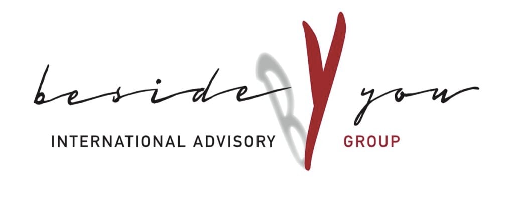 International advisory group logo featuring stylized text with "beside you" emphasized in a bold font.