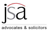 Logo of JSA Advocates & Solicitors, featuring stylized text and a red underline.