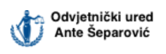 Legal firm logo featuring a figure holding scales of justice, representing legal services by Ante Šeparović.