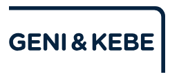 Law firm logo with the text "GENI & KEBE" displayed prominently in a modern design.
