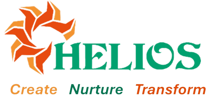 Helios logo featuring a stylized sun with the words "Create Nurture Transform" beneath it.