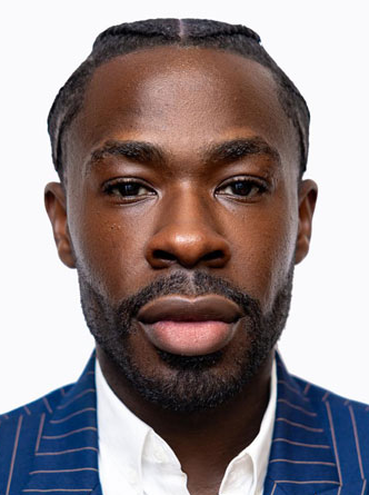 Professional man in a blue pinstripe suit, expressing confidence and approachability, suitable for a legal setting.