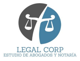 Scales of justice logo with "LEGAL CORP" and "ESTUDIO DE ABOGADOS Y NOTARÍA" text below.
