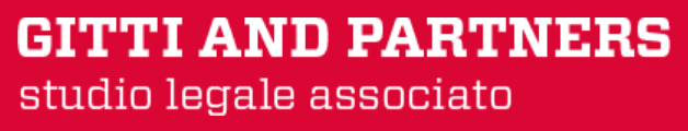 Legal firm logo displaying "Gitti and Partners" and the text "studio legale associato" in bold white on red background.