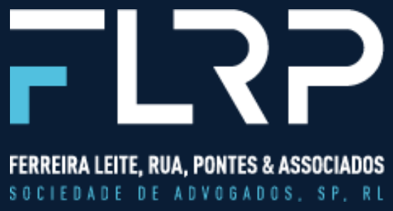 Logo of Ferreira Leite, Rua, Pontes & Associados law firm featuring initials FLRP and name in blue text on dark background.