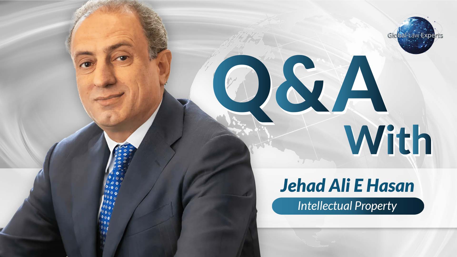 Legal professional discussing intellectual property in a Q&A format for Global Law Experts.