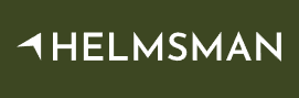 Logo design for Helmsman, featuring stylized text and an upward-pointing arrow.