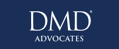 Logo of DMD Advocates, a legal firm, featuring the firm name in elegant font on a blue background.
