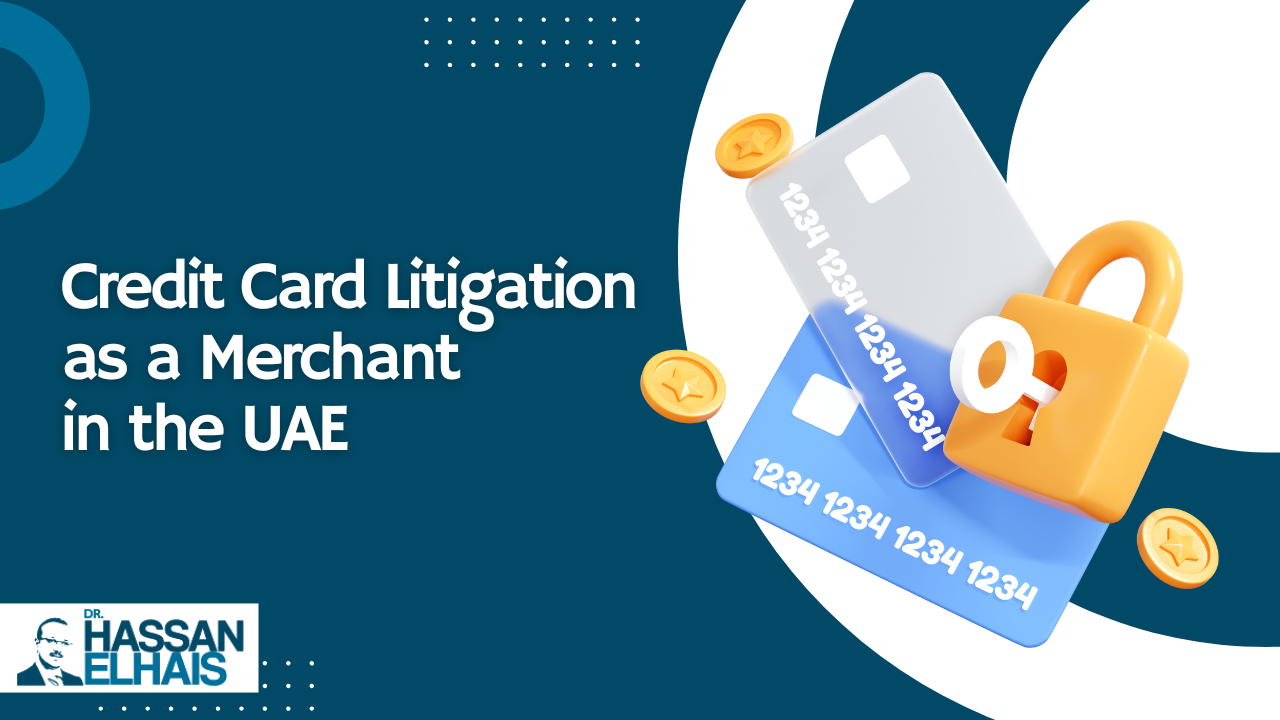 Credit card litigation concept with locked cards and coins on a blue background.
