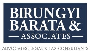 Legal firm logo featuring the name "Birungyi Barata & Associates" with the tagline "Advocates, Legal & Tax Consultants."