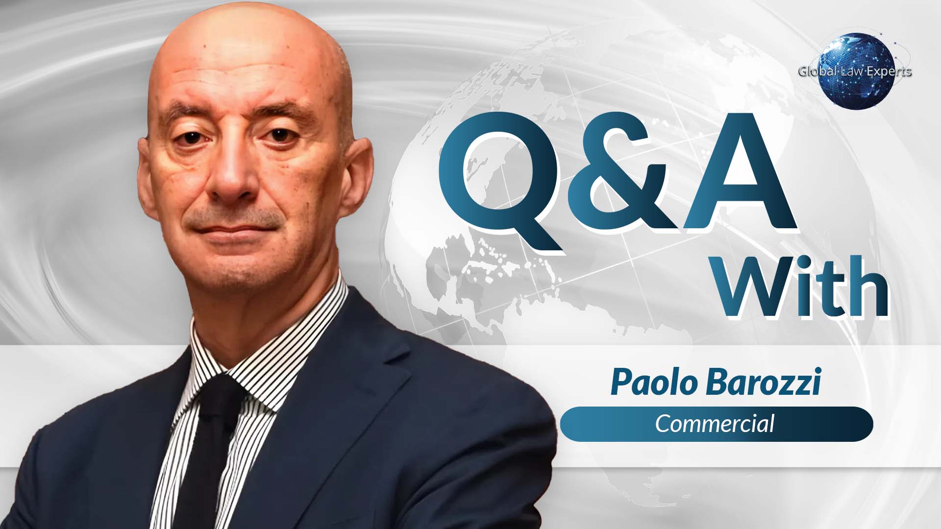 Lawyer featured in Q&A segment, showcasing insights on commercial law topics with a global focus.