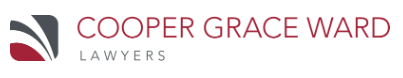 Law firm logo featuring "Cooper Grace Ward" with stylized design and "Lawyers" below.
