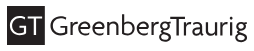 Logo of Greenberg Traurig law firm with stylized initials 'GT' displayed prominently.