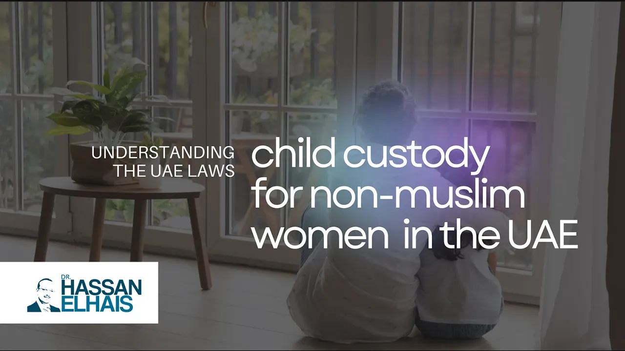 Legal text discussing child custody laws for non-Muslim women in the UAE, with a calming home setting in the background.