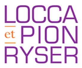 Purple and orange logo design featuring the names "Locca et Pion Ryser" in a modern font.