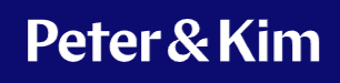 Text displaying "Peter & Kim" in bold white font on a dark blue background.