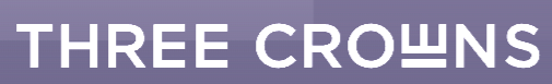 Three Crowns logo displayed prominently on a purple background, indicating a legal services firm.