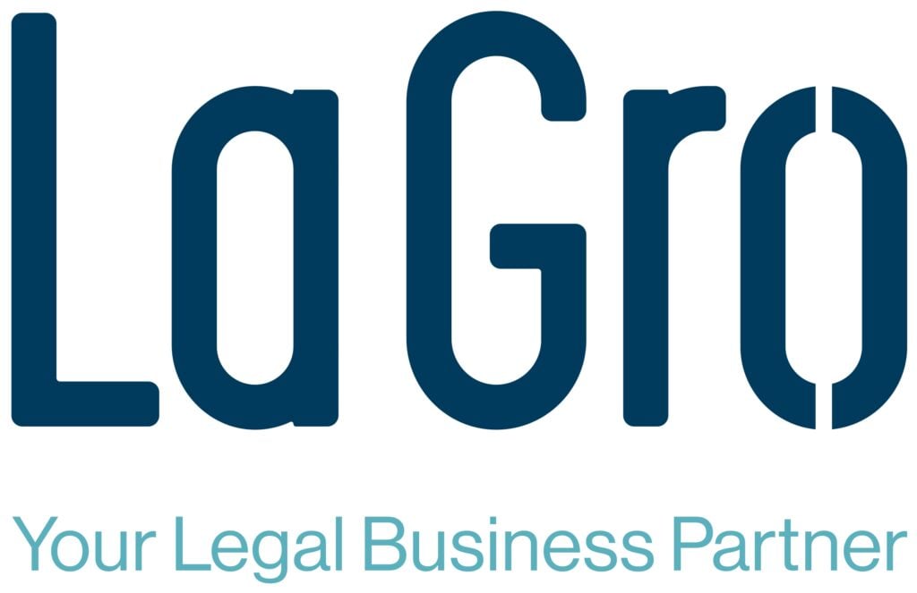Logo for LaGro, featuring the phrase "Your Legal Business Partner" in a modern font.