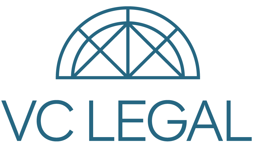 VC Legal logo featuring an arched design above the text, symbolizing a legal focus and professional identity.