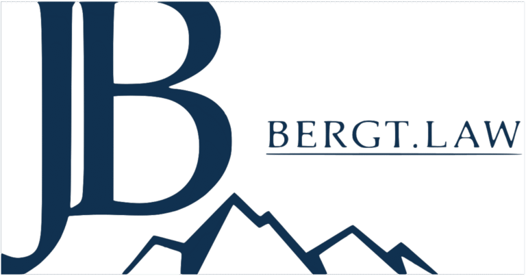 Legal logo for Bergt Law featuring initials JB and mountain graphic.