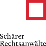 Law firm logo with the name "Schärer Rechtsanwälte" displayed in a modern font.