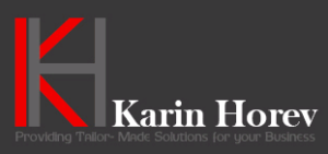 Karin Horev logo with tagline "Providing Tailor-Made Solutions for your Business" on a dark background.