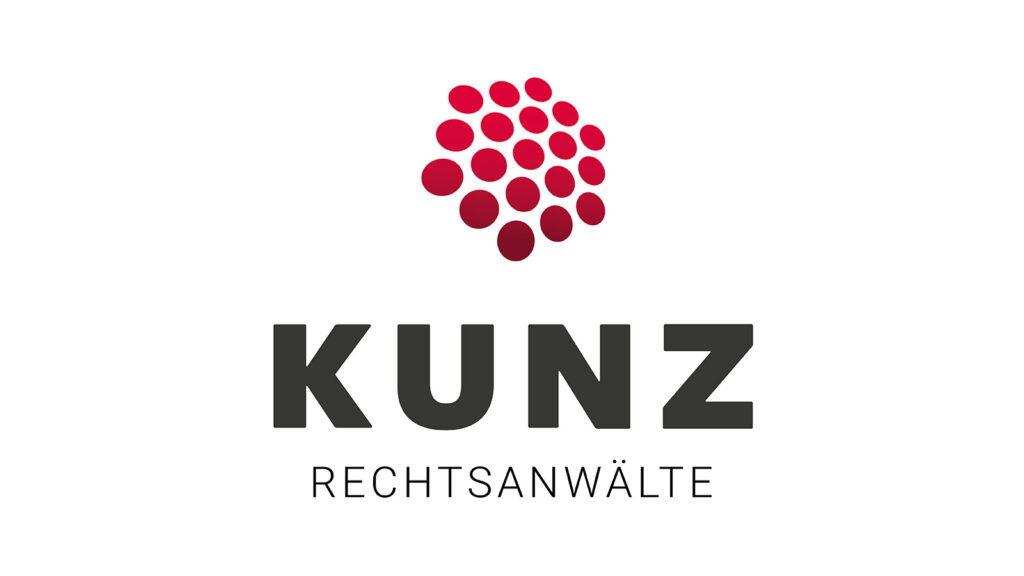 Logo of Kunz Rechtsanwälte with red circular design and bold text in black and grey.