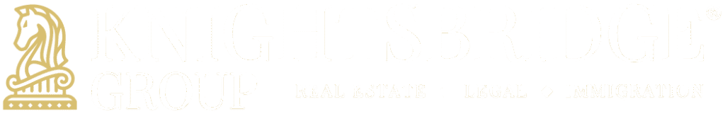 Knightsbridge Group logo featuring a stylized horse and the text "Real Estate Legal Immigration" beneath.