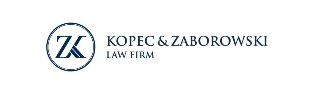 Kopec & Zaborowski Law Firm logo featuring intertwined initials and firm name in a modern design.