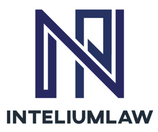 Logo design for Intelium Law featuring stylized letters 'N' and 'L' in blue and dark blue.