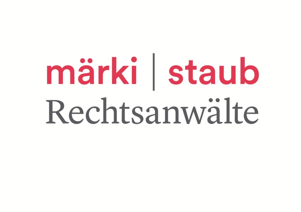 Logo of märki | staub Rechtsanwälte, featuring stylized text in red and gray.